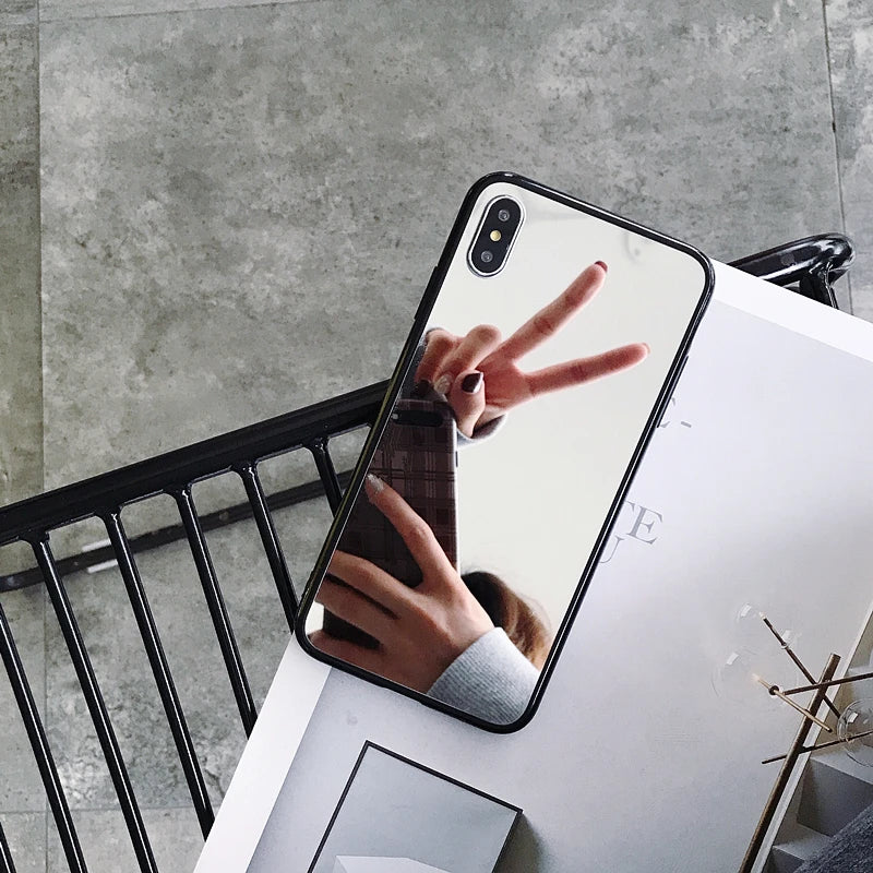 Black Edge Mirror Phone Case for Iphone 16 15 14 13 12 11 Pro Max XS MAX XR TPU Protective Case for Iphone 7 8PLUS Mirror Case