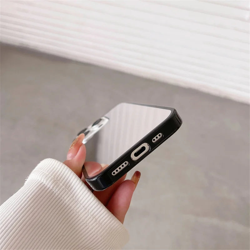 Black Edge Mirror Phone Case for Iphone 16 15 14 13 12 11 Pro Max XS MAX XR TPU Protective Case for Iphone 7 8PLUS Mirror Case
