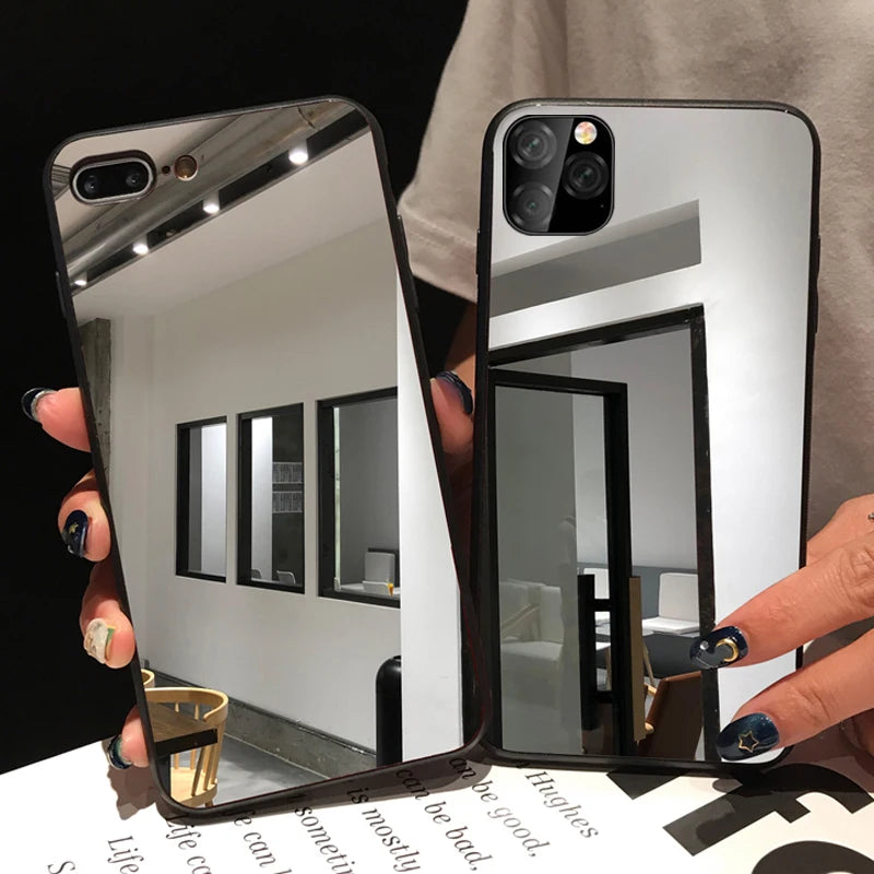 Black Edge Mirror Phone Case for Iphone 16 15 14 13 12 11 Pro Max XS MAX XR TPU Protective Case for Iphone 7 8PLUS Mirror Case