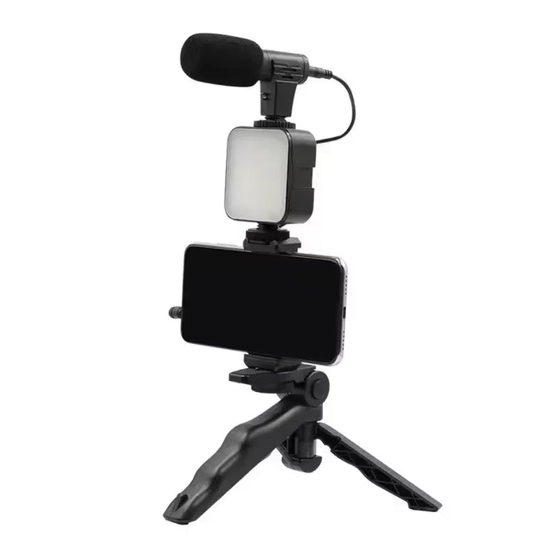 Portable Live Broadcast with Microphone Mobile Phone LED Fill Light Tripod Set Mobile Phone Stand with Remote Control Microphone