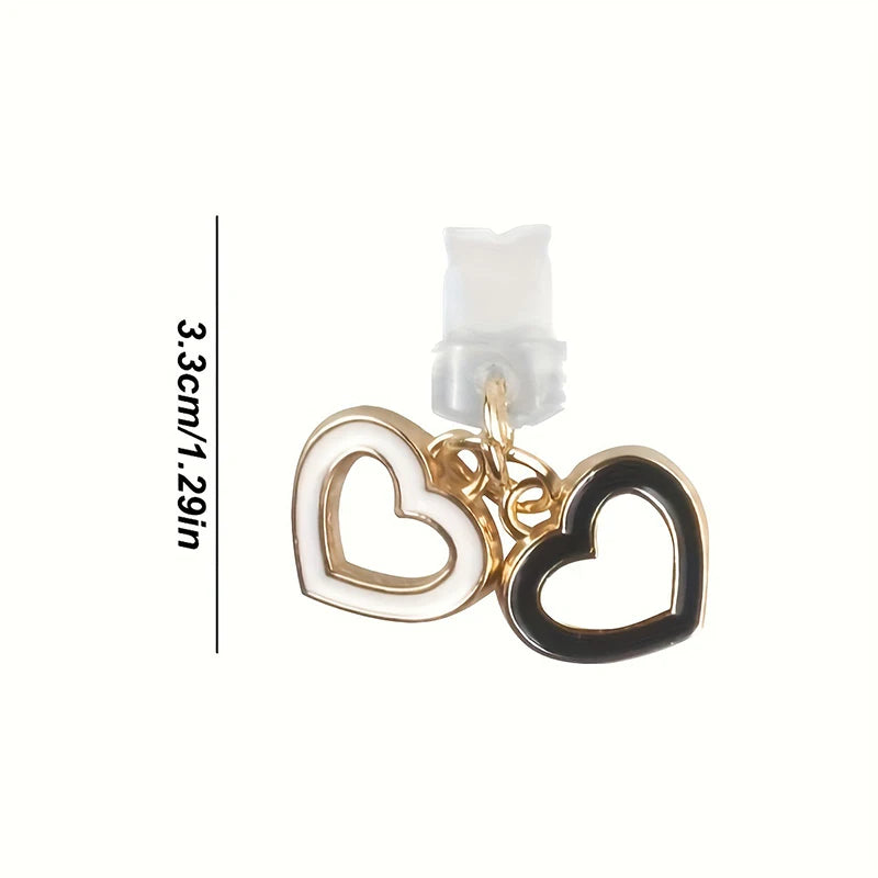 Mobile Phone Dust Plug Black White Love Heart-Shaped Phone Pendant for Phone Accessories for Type-C Port Pendant Decoration
