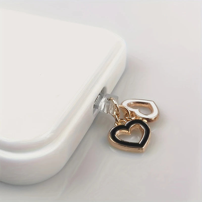 Mobile Phone Dust Plug Black White Love Heart-Shaped Phone Pendant for Phone Accessories for Type-C Port Pendant Decoration