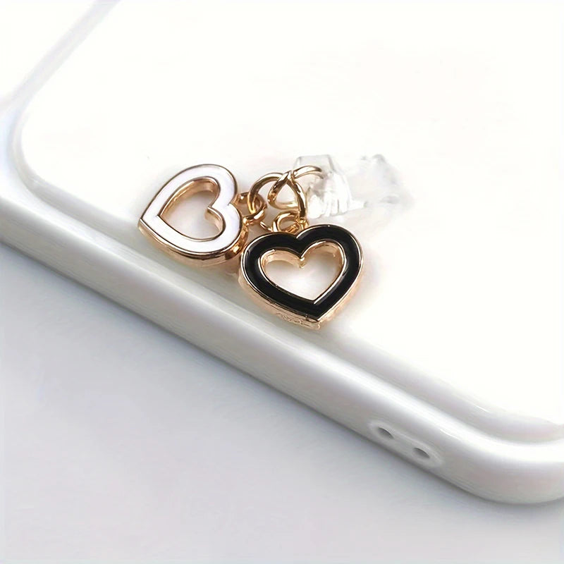 Mobile Phone Dust Plug Black White Love Heart-Shaped Phone Pendant for Phone Accessories for Type-C Port Pendant Decoration
