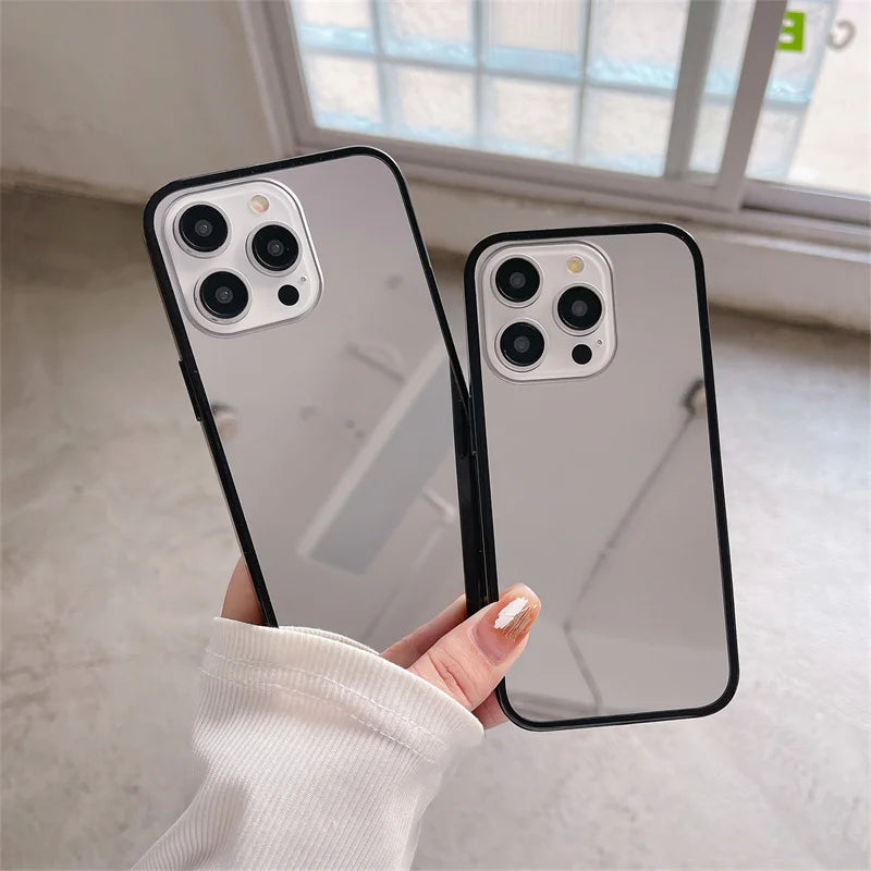 Black Edge Mirror Phone Case for Iphone 16 15 14 13 12 11 Pro Max XS MAX XR TPU Protective Case for Iphone 7 8PLUS Mirror Case